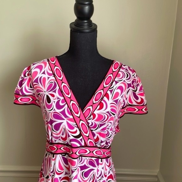 MOTHERHOOD Pink White Maternity V Neck Midi Dress Size XL - Picture 2 of 9